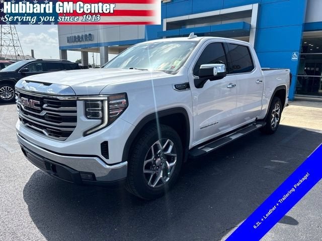 2022 GMC Sierra 1500 SLT in White Frost Tricoat — front three-quarter view